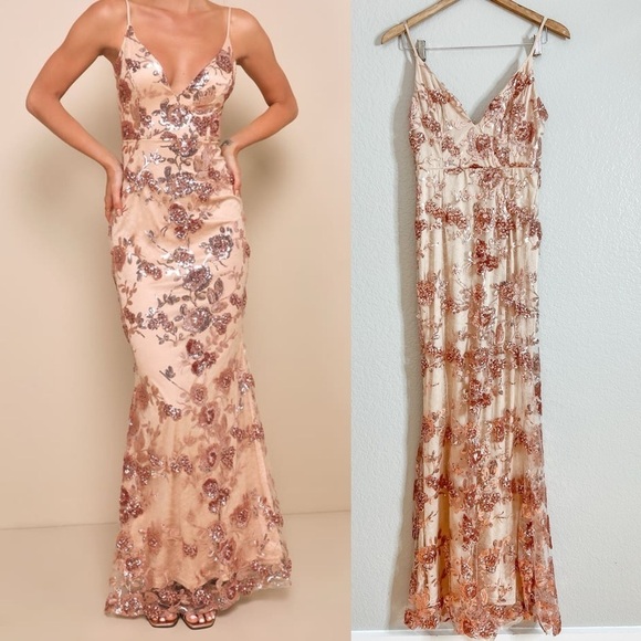 Lulus Dresses & Skirts - NWOT Shine Language Rose Gold Sequin Mermaid Maxi Dress